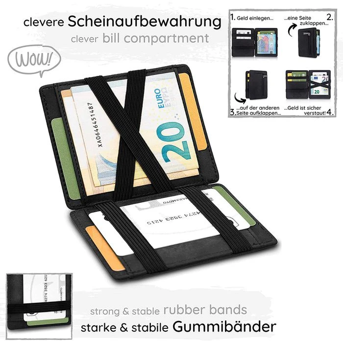 GenTo Geldbörse Vegas, Kunstleder, Schwarz Soft, Magic Wallet, RFID Schutz, Münzfach Mit Druckknopf 5 GenTo Geldbörse Vegas, Kunstleder, Schwarz Soft, Magic Wallet, RFID Schutz, Münzfach Mit Druckknopf – Bild 3