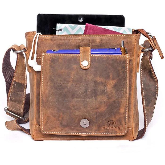 Almadih Umhängetasche Luis, Echt Leder, 21 X 24 X 6cm, Braun Vintage 4 Almadih Umhängetasche Luis, Echt Leder, 21 X 24 X 6cm, Braun Vintage – Bild 2