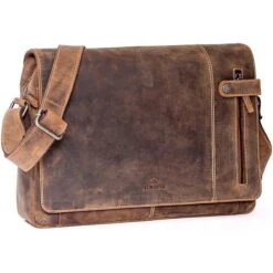 Almadih Umhängetasche Dylan, Echt Leder, 37 X 27 X 8cm, Braun Vintage