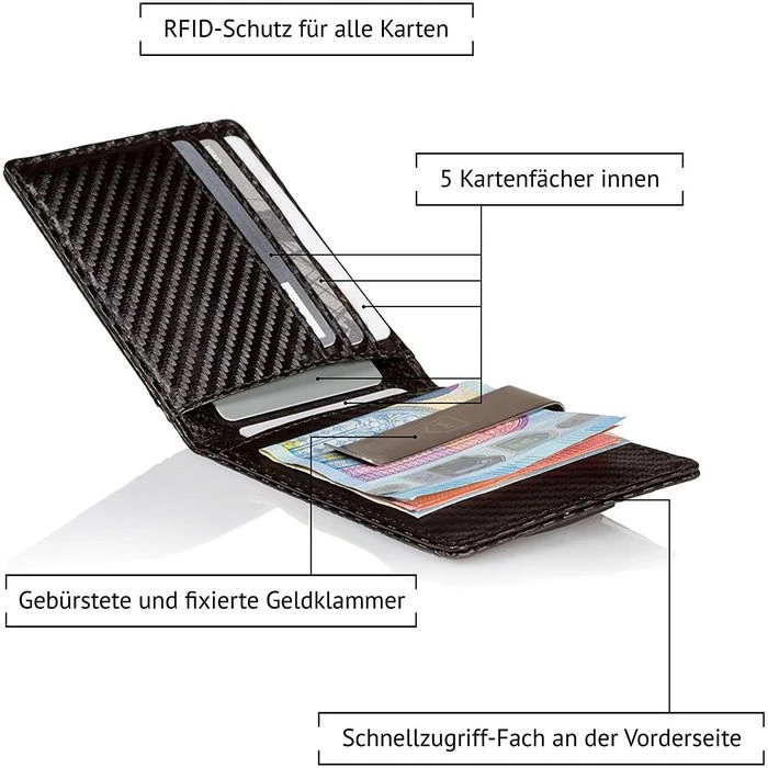 Kronenschein Geldbörse GKM-01C, Kunstleder, Carbon, Slim Wallet Herren RFID Schutz Kompaktes Münzfach 5 Kronenschein Geldbörse GKM-01C, Kunstleder, Carbon, Slim Wallet Herren RFID Schutz Kompaktes Münzfach – Bild 3