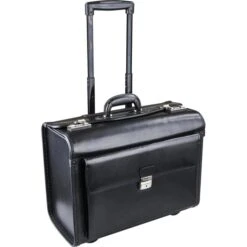 Alassio Pilotenkoffer Silvana 92705, Trolley, Echtes Leder, Mit Laptopfach, Schwarz