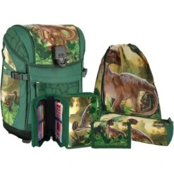Spirit Schulranzen Smart Light T-Rex TTS 409068, Für Jungen, Grün / Braun, 5-teiliges Set