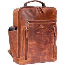 Almadih Rucksack Moe, Braun Deluxe, Laptopfach, Echt Leder, 12L, 38cm