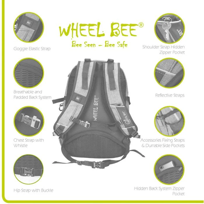 Wheel-Bee Rucksack Revolution, Mit LED-Licht, Schwarz / Grau, Laptopfach, Polyester, 30L, 46cm 6 Wheel-Bee Rucksack Revolution, Mit LED-Licht, Schwarz / Grau, Laptopfach, Polyester, 30L, 46cm – Bild 4