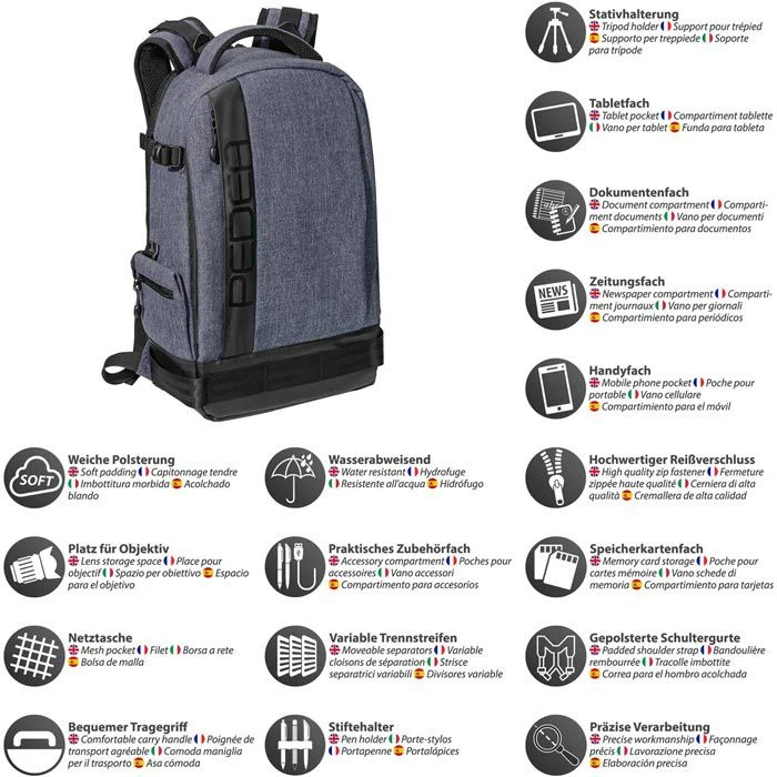 Pedea Kamerarucksack Fashion, Tabletfach, Regenhülle, Grau 5 Pedea Kamerarucksack Fashion, Tabletfach, Regenhülle, Grau – Bild 3