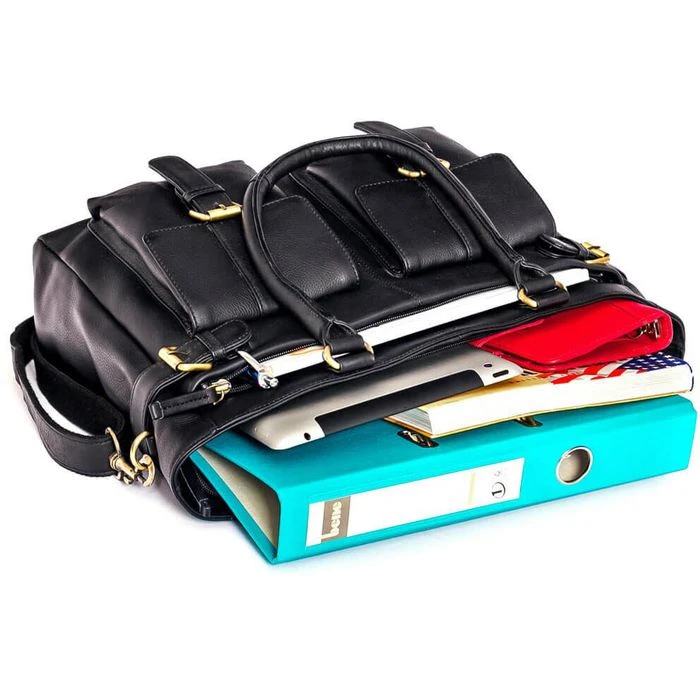 Almadih Umhängetasche Eva, Damen, Echt Leder, 37 X 28 X 12cm, Schwarz 6 Almadih Umhängetasche Eva, Damen, Echt Leder, 37 X 28 X 12cm, Schwarz – Bild 4