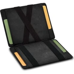 GenTo Geldbörse Vegas, Kunstleder, Schwarz Soft, Magic Wallet, RFID Schutz, Münzfach Mit Druckknopf
