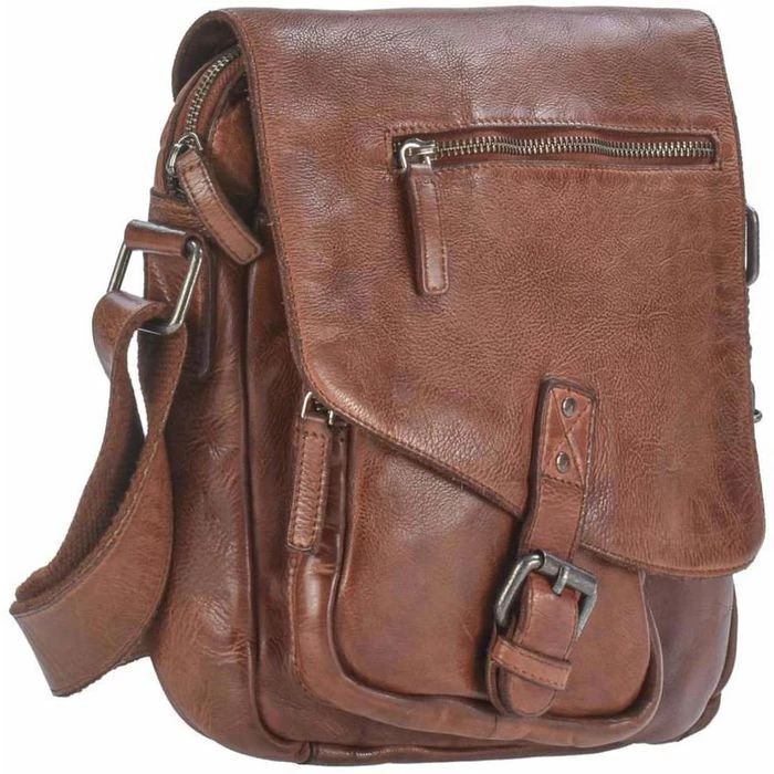 Greenburry Umhängetasche Vintage Washed Revolver M, 2917-24, Echt Leder, 25 X 28 X 8cm, Rotbraun