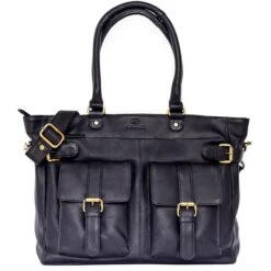 Almadih Umhängetasche Eva, Damen, Echt Leder, 37 X 28 X 12cm, Schwarz