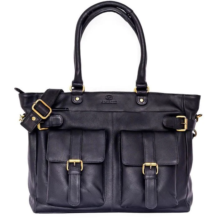 Almadih Umhängetasche Eva, Damen, Echt Leder, 37 X 28 X 12cm, Schwarz 3 Almadih Umhängetasche Eva, Damen, Echt Leder, 37 X 28 X 12cm, Schwarz
