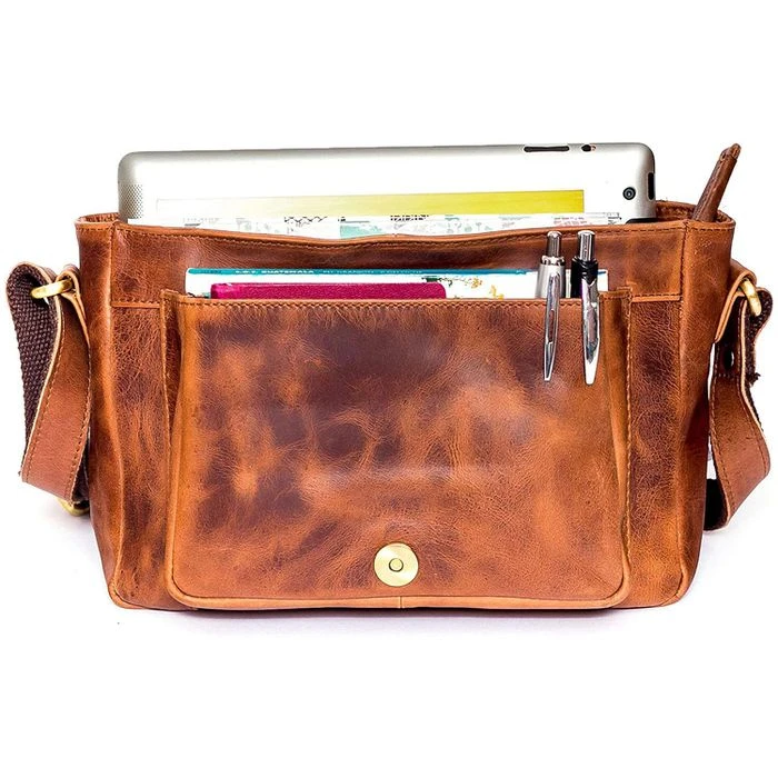 Almadih Umhängetasche Kim, Damen, Echt Leder, 25 X 19 X 9cm, Braun Deluxe 4 Almadih Umhängetasche Kim, Damen, Echt Leder, 25 X 19 X 9cm, Braun Deluxe – Bild 2