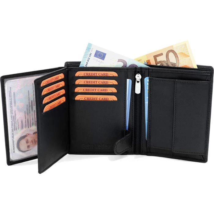 FaVolmer Geldbörse Phoenix 3, Echt Leder, Herren, Münzfach, Druckknopf, Schwarz 4 FaVolmer Geldbörse Phoenix 3, Echt Leder, Herren, Münzfach, Druckknopf, Schwarz – Bild 2
