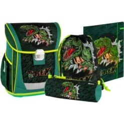 Spirit Schulranzen Cool T-Rex TTS 408831, Für Jungen, Grün, 4-teiliges Set
