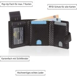 Alternative view of Kronenschein Geldbörse Pop-UP, GZ-01C, Echt Nappaleder, Herren RFID Schutz Münzfach Reißverschluss Carbon