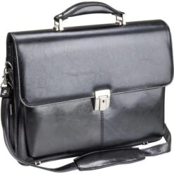 Alassio Aktentasche 47011, Faenza, Schwarz, Mit Schnappverschluss, Laptopfach, Echt Leder