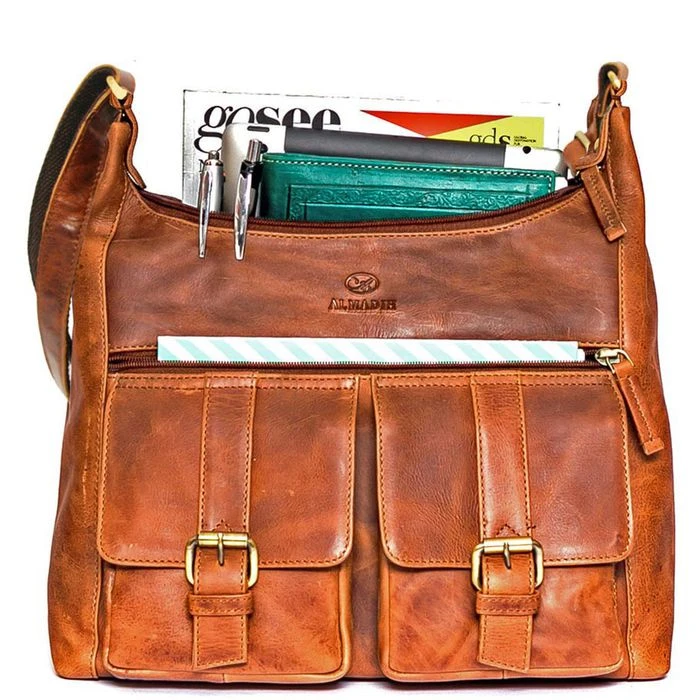 Almadih Umhängetasche Lara, Damen, Echt Leder, 32 X 28 X 12cm, Braun Deluxe 4 Almadih Umhängetasche Lara, Damen, Echt Leder, 32 X 28 X 12cm, Braun Deluxe – Bild 2