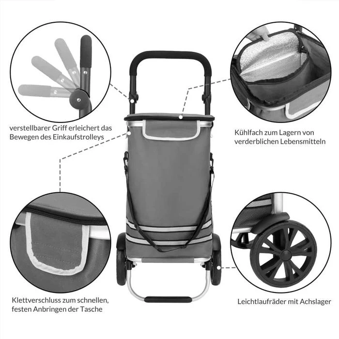 Monzana Einkaufstrolley 108230, Klappbar, Mit Kühlfach, Bis 50kg, Grau 10 Monzana Einkaufstrolley 108230, Klappbar, Mit Kühlfach, Bis 50kg, Grau – Bild 8