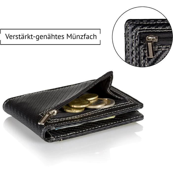 Kronenschein Geldbörse GKM-02C, Kunstleder, Carbon, Slim Wallet Herren RFID Schutz Kompaktes Münzfach 5 Kronenschein Geldbörse GKM-02C, Kunstleder, Carbon, Slim Wallet Herren RFID Schutz Kompaktes Münzfach – Bild 3
