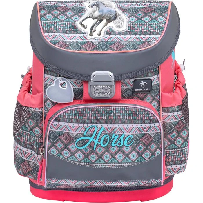 Belmil Schulranzen Mini Fit Horse Aruba Blue, 405-33, Für Mädchen, Grau / Pink, 4-teiliges Set 5 Belmil Schulranzen Mini Fit Horse Aruba Blue, 405-33, Für Mädchen, Grau / Pink, 4-teiliges Set – Bild 3