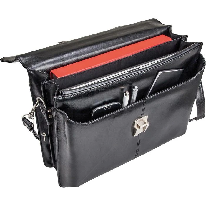 Alassio Aktentasche 47011, Faenza, Schwarz, Mit Schnappverschluss, Laptopfach, Echt Leder 4 Alassio Aktentasche 47011, Faenza, Schwarz, Mit Schnappverschluss, Laptopfach, Echt Leder – Bild 2