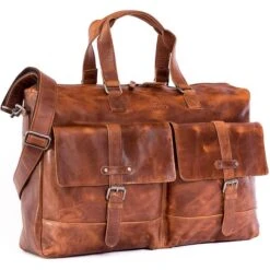 Almadih Reisetasche Kane, Echt Leder, Braun Deluxe, 19 Liter, 50cm, Größe S