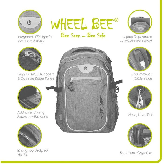 Wheel-Bee Rucksack Revolution, Mit LED-Licht, Schwarz / Grau, Laptopfach, Polyester, 30L, 46cm 4 Wheel-Bee Rucksack Revolution, Mit LED-Licht, Schwarz / Grau, Laptopfach, Polyester, 30L, 46cm – Bild 2