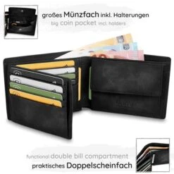 Alternative view of GenTo Geldbörse Manhattan, Kunstleder, Herren, RFID Schutz, Münzfach, Druckknopf, Schwarz