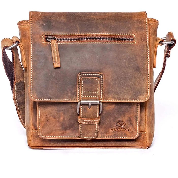 Almadih Umhängetasche Luis, Echt Leder, 21 X 24 X 6cm, Braun Vintage 5 Almadih Umhängetasche Luis, Echt Leder, 21 X 24 X 6cm, Braun Vintage – Bild 3