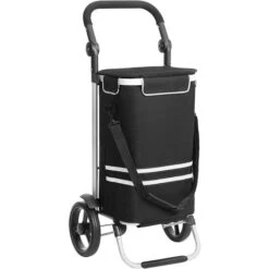 Songmics Einkaufstrolley KST03BK, Klappbar, Mit Kühlfach, Bis 25kg, Schwarz