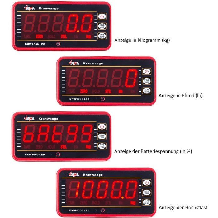 DEMA Kranwaage DKW1000 LED, 24299, Mit Fernbedienung, Teilung 500g, Bis 1000kg 6 DEMA Kranwaage DKW1000 LED, 24299, Mit Fernbedienung, Teilung 500g, Bis 1000kg – Bild 4