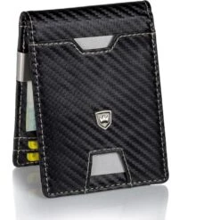 Kronenschein Geldbörse GKM-02C, Kunstleder, Carbon, Slim Wallet Herren RFID Schutz Kompaktes Münzfach