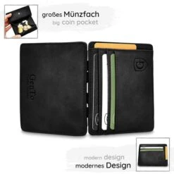 Alternative view of GenTo Geldbörse Vegas, Kunstleder, Schwarz Soft, Magic Wallet, RFID Schutz, Münzfach Mit Druckknopf