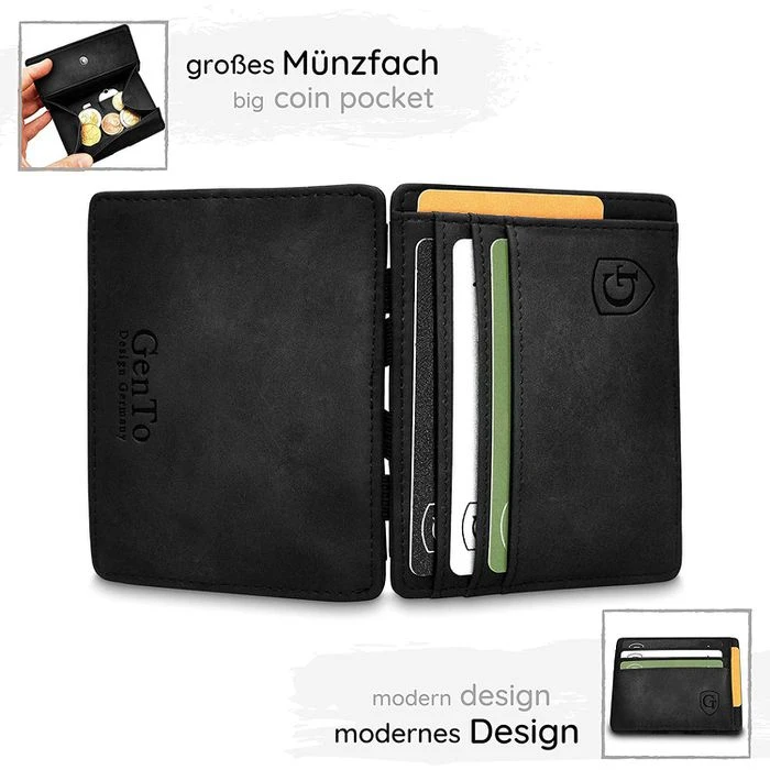 GenTo Geldbörse Vegas, Kunstleder, Schwarz Soft, Magic Wallet, RFID Schutz, Münzfach Mit Druckknopf 4 GenTo Geldbörse Vegas, Kunstleder, Schwarz Soft, Magic Wallet, RFID Schutz, Münzfach Mit Druckknopf – Bild 2