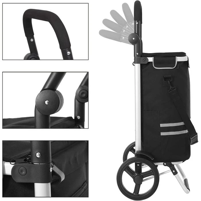 Songmics Einkaufstrolley KST03BK, Klappbar, Mit Kühlfach, Bis 25kg, Schwarz 5 Songmics Einkaufstrolley KST03BK, Klappbar, Mit Kühlfach, Bis 25kg, Schwarz – Bild 3
