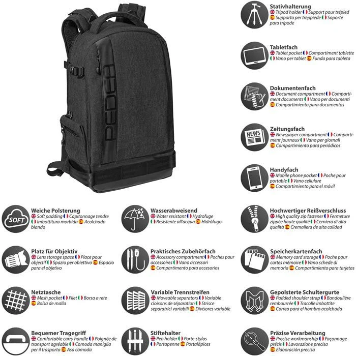 Pedea Kamerarucksack Fashion, Tabletfach, Regenhülle, Schwarz 5 Pedea Kamerarucksack Fashion, Tabletfach, Regenhülle, Schwarz – Bild 3