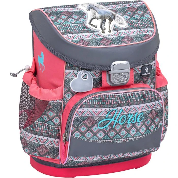 Belmil Schulranzen Mini Fit Horse Aruba Blue, 405-33, Für Mädchen, Grau / Pink, 4-teiliges Set 4 Belmil Schulranzen Mini Fit Horse Aruba Blue, 405-33, Für Mädchen, Grau / Pink, 4-teiliges Set – Bild 2