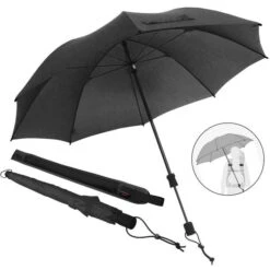 Euroschirm Regenschirm Swing Handsfree, Schwarz, Trekkingschirm, Manuell, Ø 114cm, Länge 76 - 110cm